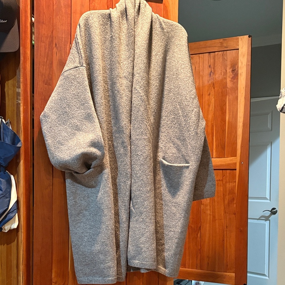 Zara Gray Shawl Collar Open-Front Cardigan